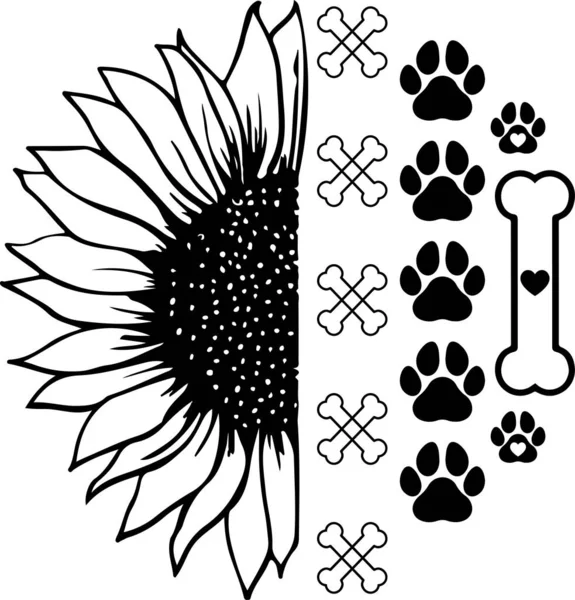 Sunflower Dog Paw Dog Animal Pet Vector Illustration File — Stok Vektör