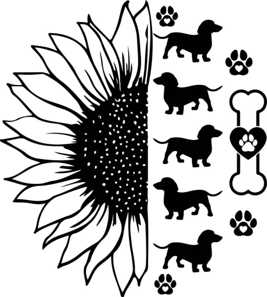 Sunflower Dachshund Dog Animal Pet Vector Illustration File — 스톡 벡터