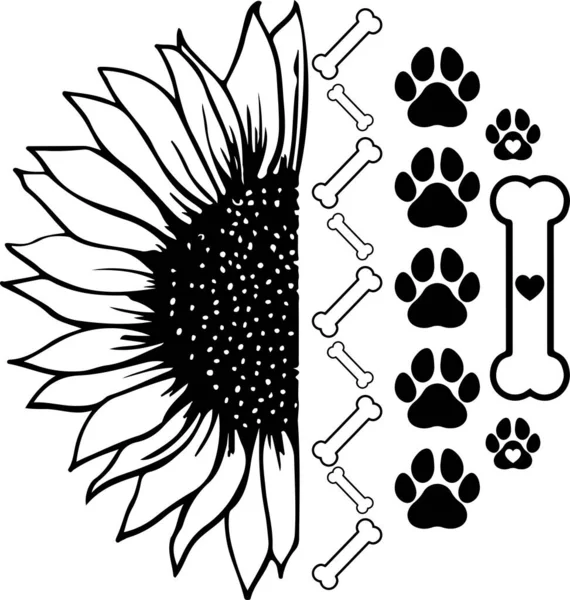 Sunflower Dog Paw Dog Animal Pet Vector Illustration File — Stockový vektor