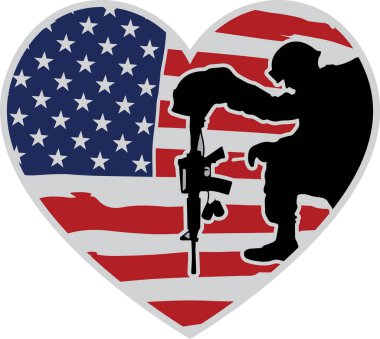 American Flag Heart with Soldier 2, Veteran, Patriotic Military, Fourth of July, Memorial Day Vector Illustration File