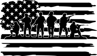  Flag with Soldiers 1, Veteran, Patriotic Military, Fourth of July, Memorial Day Vector Illustration File