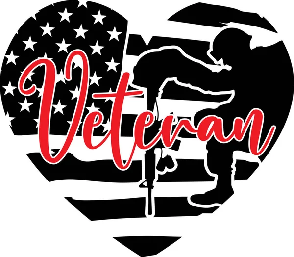 Veteran Heart Veteran Patriotic Military Fourth July Memorial Day Vector — Image vectorielle