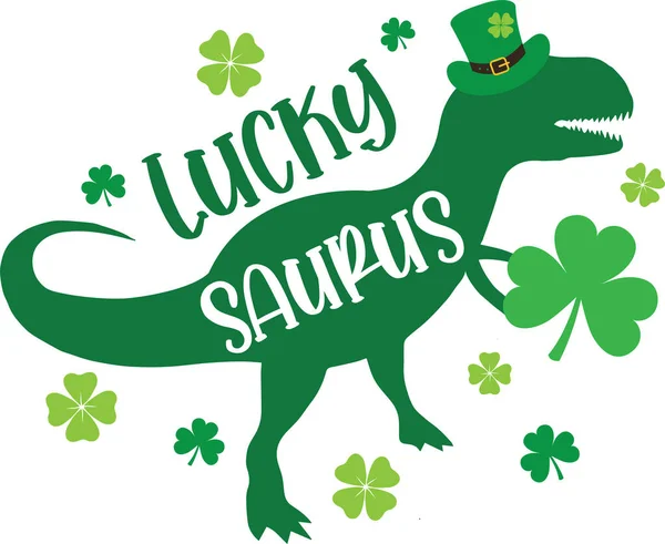 Lucky Saurus Green Clover Lucky Shamrock Lucky Clover Vector Illustration — Wektor stockowy