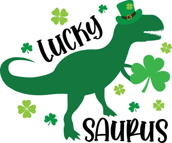 Lucky Saurus Leprechaun Hat Green Clover Lucky Shamrock Lucky Clover — Wektor stockowy
