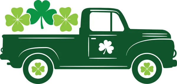 Patrick Day Truck Green Clover Lucky Shamrock Lucky Clover Vector —  Vetores de Stock