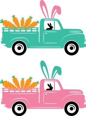 Easter Truck Carrot 2, Spring, Easter, Tulips Flower, Happy Easter Vector Illustration File