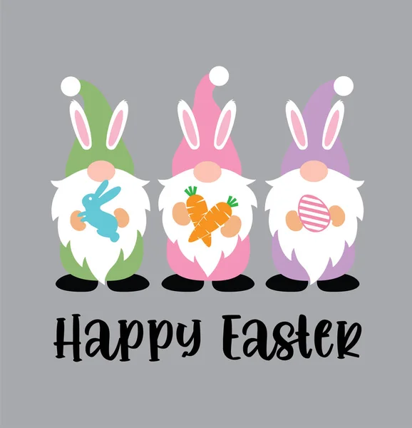 Happy Easter Gnomes Spring Easter Tulips Flower Happy Easter Vector — 스톡 벡터