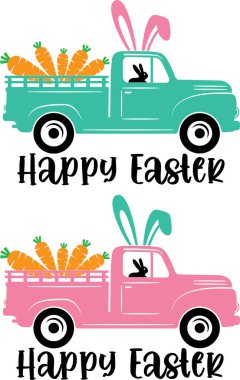 Happy Easter Truck 4, Spring, Easter, Tulips Flower, Happy Easter Vector Illustration File