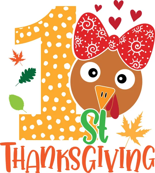 1St Thanksgiving Happy Fall Thanksgiving Day Happy Harvest Vector Illustration — Vettoriale Stock