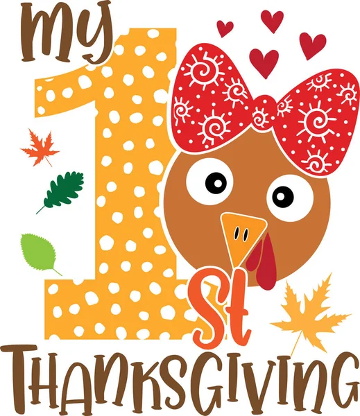 1St Thanksgiving Happy Fall Thanksgiving Day Happy Harvest Vector Illustration — Stockvector