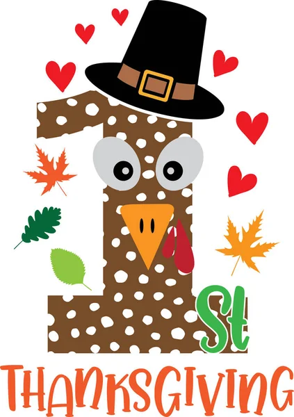 1St Thanksgiving Pilgrim Happy Fall Thanksgiving Day Happy Harvest Vector — Stockvector
