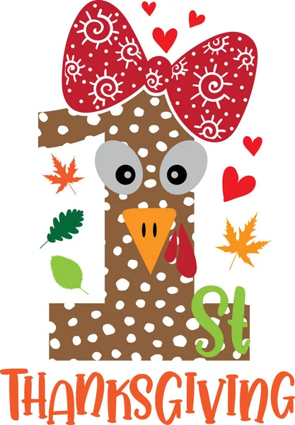 1St Thanksgiving Bow Happy Fall Thanksgiving Day Happy Harvest Vector — Vettoriale Stock