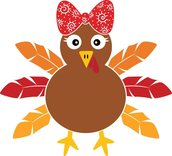 Cute Turkey Bow Happy Fall Thanksgiving Day Happy Harvest Vector — Vettoriale Stock