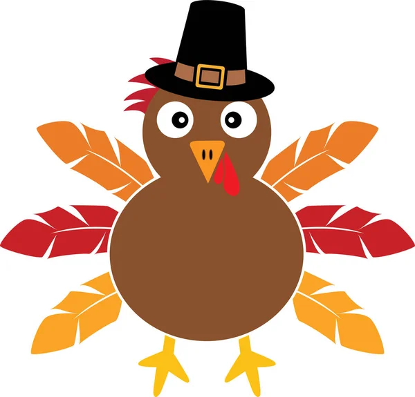 Turkey Pilgrim Hat Happy Fall Thanksgiving Day Happy Harvest Vector — Vettoriale Stock