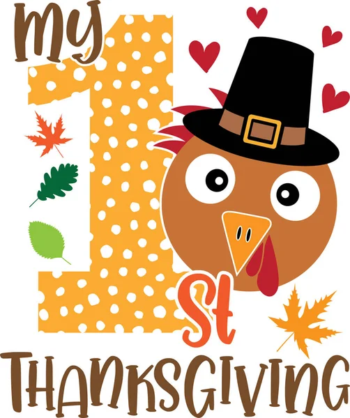 1St Thanksgiving Turkey Face Happy Fall Thanksgiving Day Happy Harvest — Stockvector