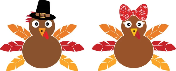 Cute Turkey Happy Fall Thanksgiving Day Happy Harvest Vector Illustration — Vetor de Stock