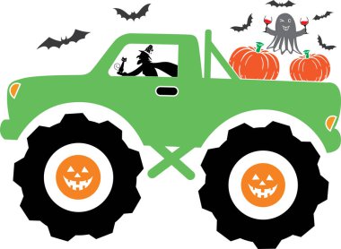 Witch Monster Truck, Halloween Truck, Happy Halloween, Vector Illustration File