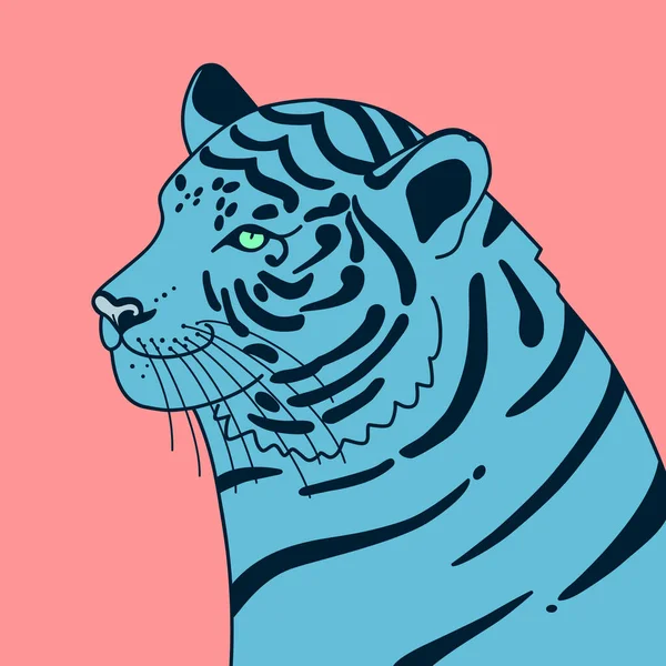 New Year Illustration Blue Tiger Pink Background Water Tiger Symbol — Wektor stockowy