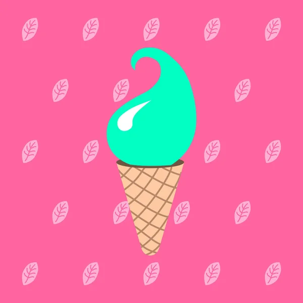 Ilustración Vectorial Helado Menta Sobre Fondo Hoja Sabroso Dulce Postre — Vector de stock