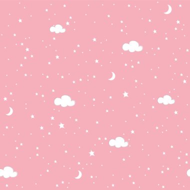 Pink sky with clouds,star and moon,seamless pattern,white cloud seamless pattern design illustration,stock pattern vector create by fardeen ehsan