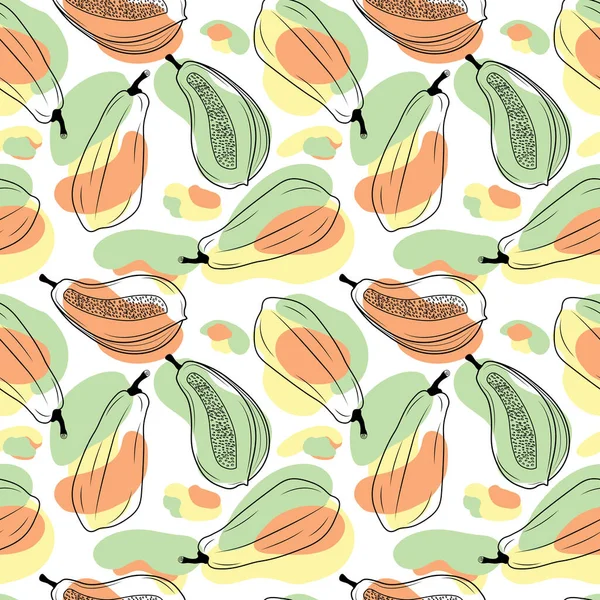 Abstract Colorful Tropical Papaya Seamless Pattern White Background Textile Fabric — Vector de stock