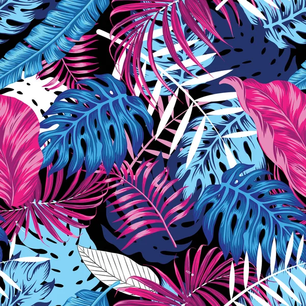 Tropical Multicolor Leaves Summer Background Leaf Seamless Pattern Vector Illustration — Vector de stock