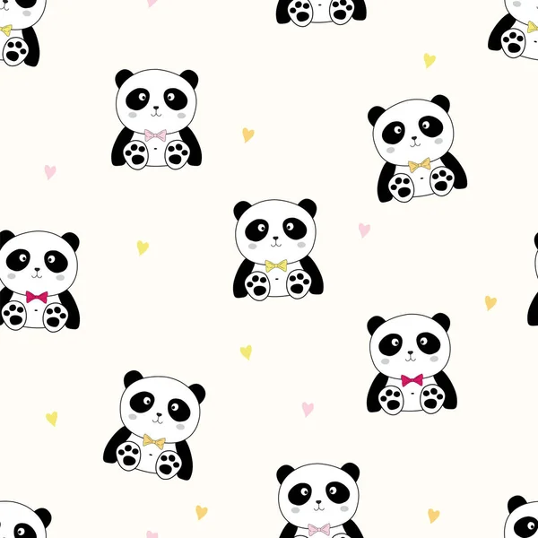 Cute Panda Bezszwowy Wzór Kolorowych Serc — Wektor stockowy