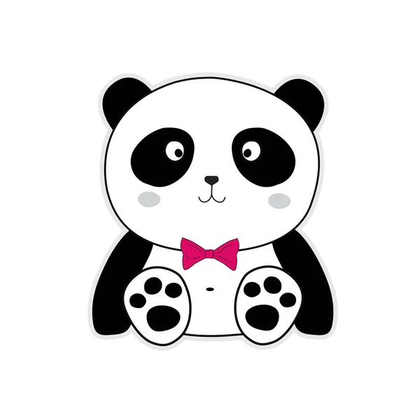 Isolato Carino Panda Con Papillon Icona Cartone Animato Personaggio Disegno — Vettoriale Stock