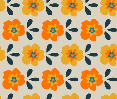 Elle çizilmiş çiçek ve yapraklarla geriye dönük pürüzsüz desen