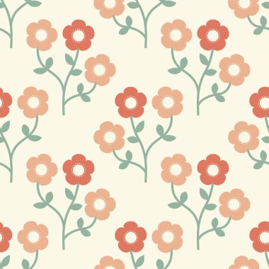 Antika retro çiçekleri soyut papatya çiçeği vektörü kusursuz desen, yaz ve bahar titreşimleri arka plan