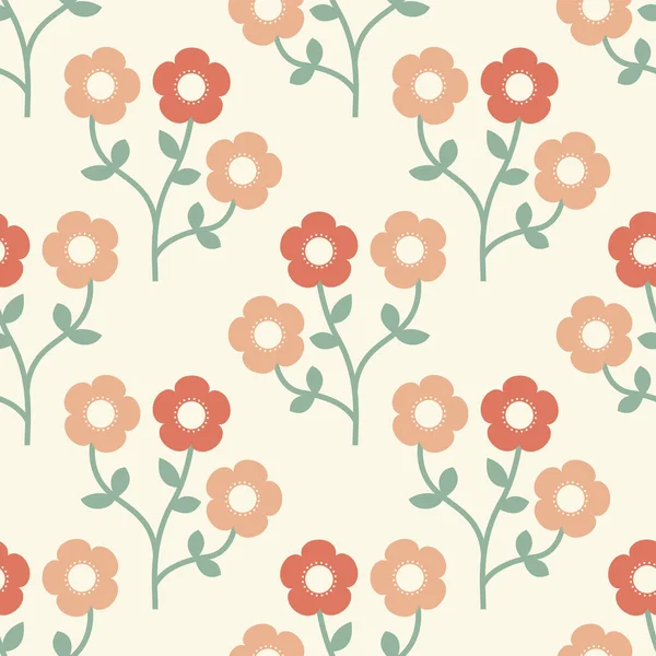 Vintage Retro Bloom Abstract Daisy Flower Vector Seamless Pattern Summer — Stock Vector