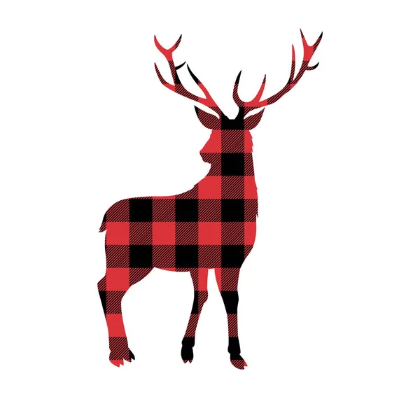 Red Buffalo Plaid Pattern Wild Animal Deer Clipart Isolated Background — Stock Vector