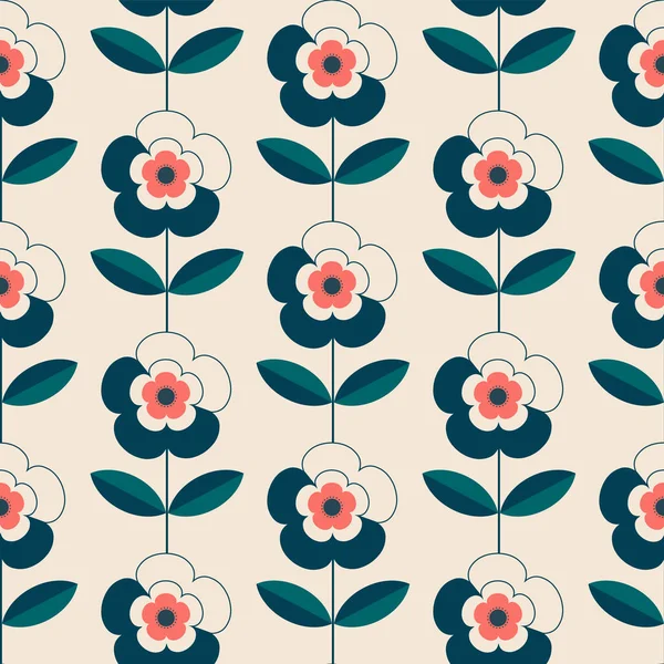 Retro Seamless Pattern Minimal Abstract Flower — Stock Vector