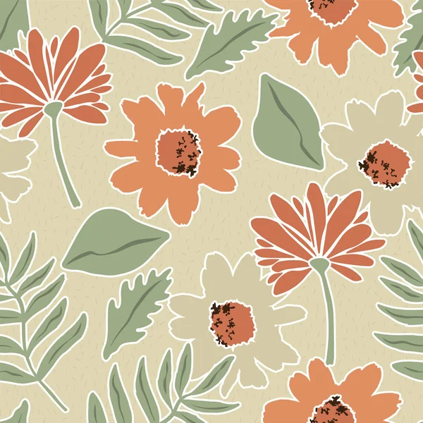 Papercut Style Retro Floral Seamless Pattern Surface Design — Stock Vector