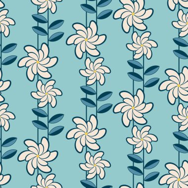 Seamless retro pattern print with hand drawn flower and leaves