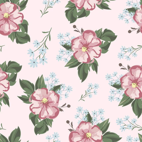 Seamless Pattern Surface Design Vintage Hand Drawn Flower Leaf Small — Stockvektor