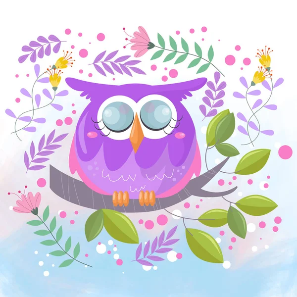 Cute Owl Illustration Watercolor — Stock Vector