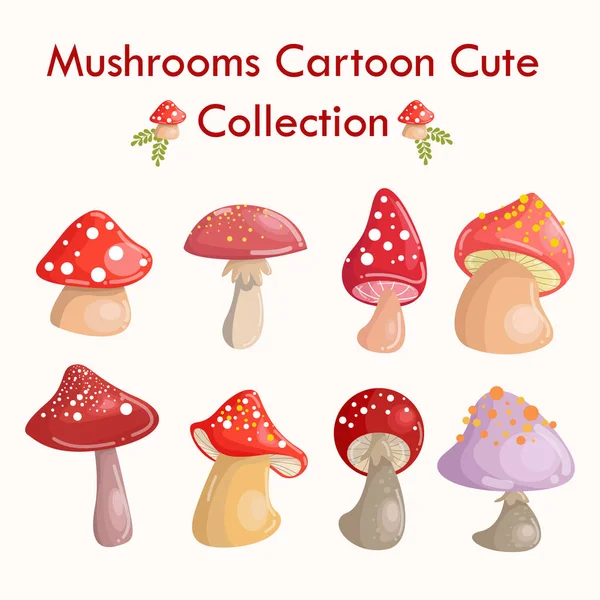 Cute Mushroom Cartoon Illustration Collection — Stock Vector