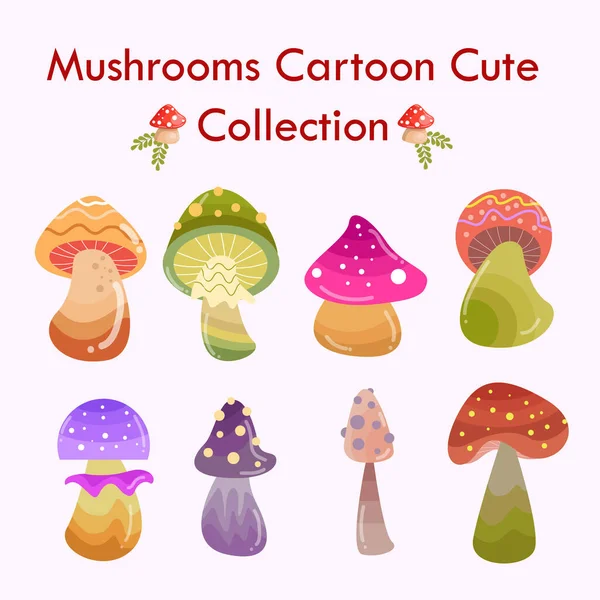 Cute Mushroom Cartoon Illustration Collection — Stock Vector