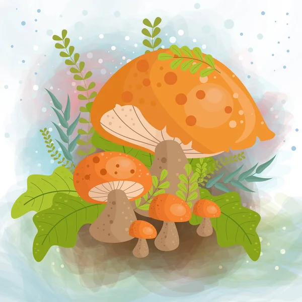 Cute Mushroom Cartoon Illustration Background — Stock Vector