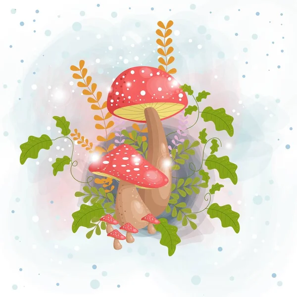 Cute Mushroom Cartoon Illustration Background — Stock Vector