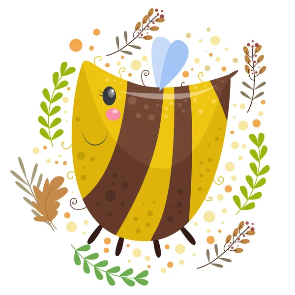 Vector Illustration Cute Bee Drawing Background — Stock Vector