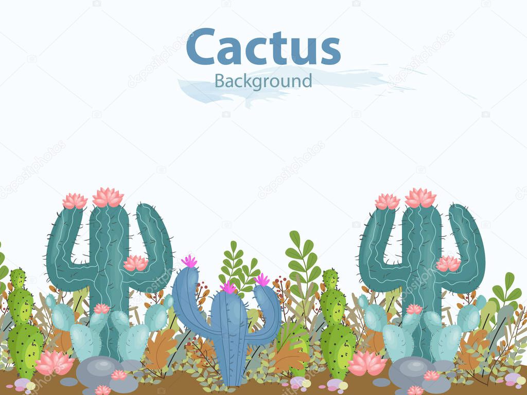 Vector illustration of cute cactus watercolor drawing background