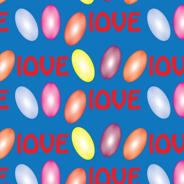 Płynny Wzór Wektora Kolorowymi Balonami Tekstową Miłością Niebieskim Tle Tapety — Wektor stockowy