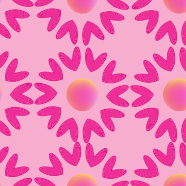 Kalpli kusursuz soyut pembe vektör deseni. Duvar kağıtları, kağıt, ambalaj, kapaklar, kızlar, sevgililer günü kutlamaları için..
