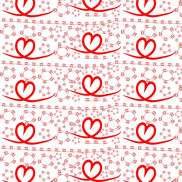 Patrón Encaje Vectorial Sin Costuras Con Corazones Rojos Amor Romance — Vector de stock