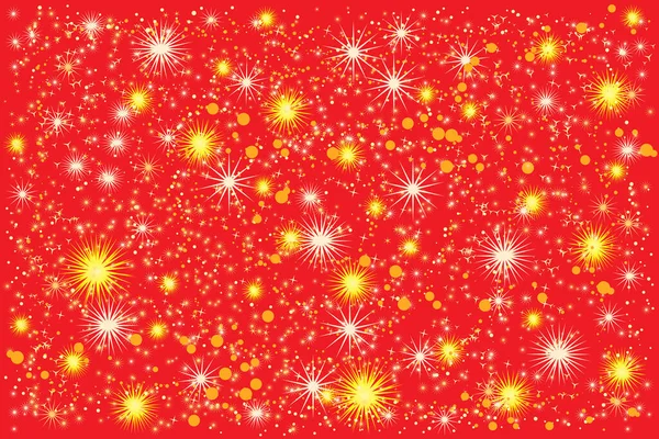 Abstrato Padrão Floral Vermelho Brilhante Com Branco Amarelo Pequenas Estrelas — Vetor de Stock