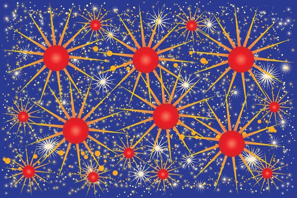 Imagem Vetorial Abstrata Com Redballs Brilhantes Estrelas Fundo Azul Elegante — Vetor de Stock