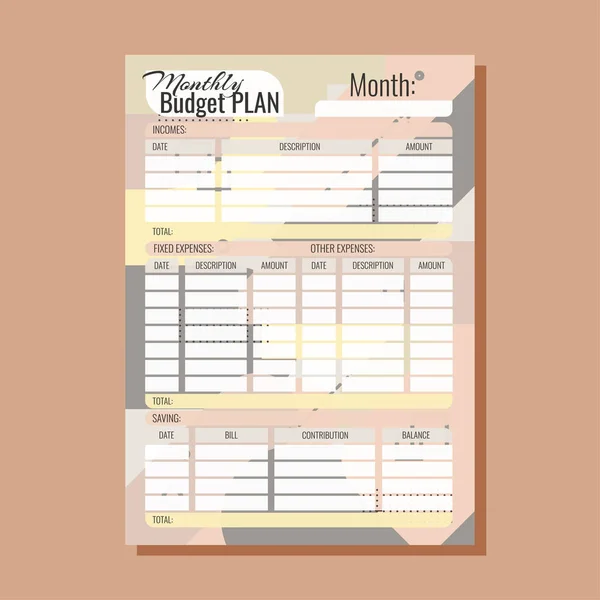 Planer Budżetu Miesiąc Formatu — Wektor stockowy