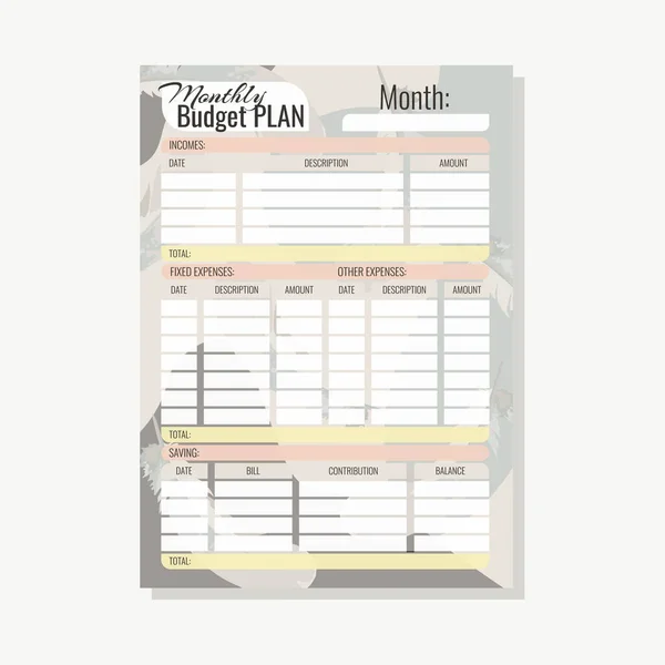 Budget planner voor een maand A4 formaat abstracte achtergrond — Stockvector